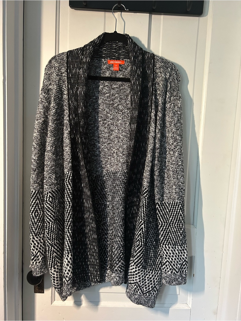 Joe Fresh Black & White Patterned Open-Front Cardigan